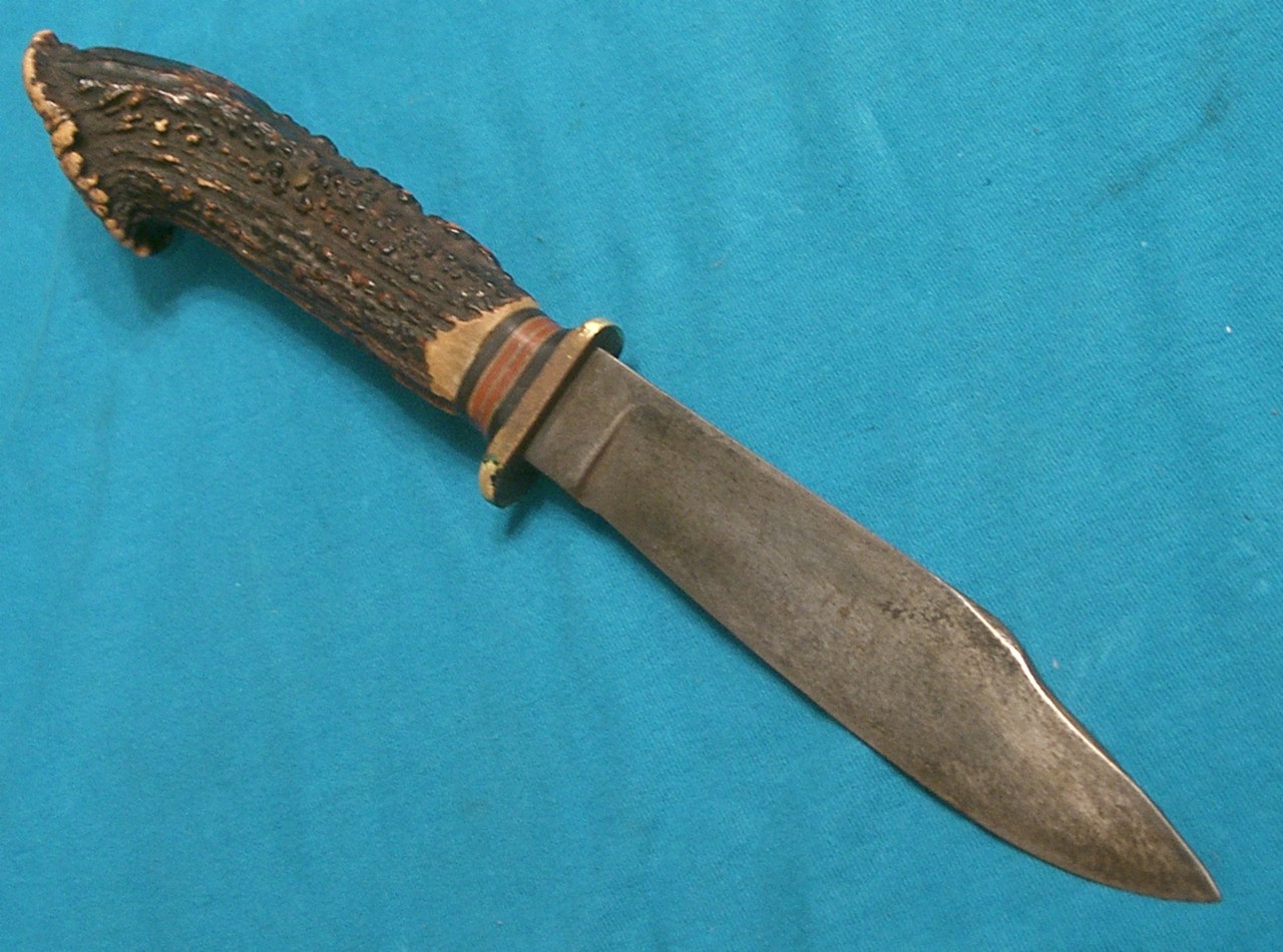 ANTIQUE MARBLES STAG BIG HUNTING SKINNER BOWIE KNIFE VG Antique