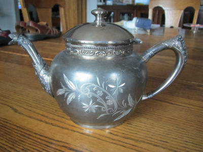 OLD VICTORIAN ORNATE SILVER PLATE TEAPOT BRITANNIA METAL CO QUADRUPLE