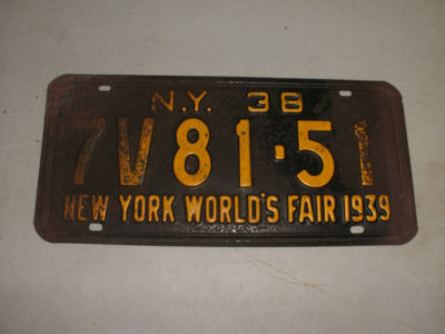 New York Worlds Fair License Plate Antique Price Guide Details Page