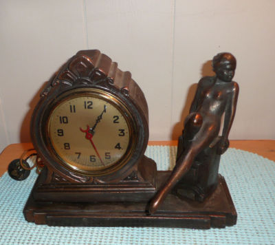 Antique Art Deco Nude Woman LUX Mantle Shelf Clock Model W Works