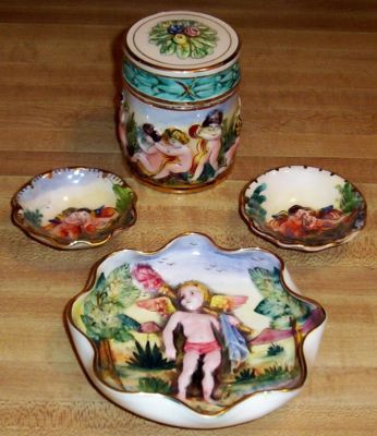 Capodimonte Naked Cherub 5 Piece Dresser Set Hand Painted