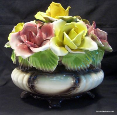 Vintage Large Capodimonte Flowers Roses Bouquet Centerpiece Pottery