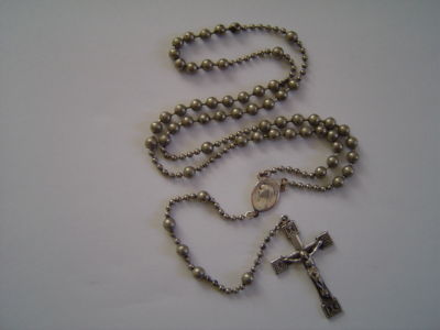 Antique Vintage Wwii Metal Beads Pull Chain In Rosary Crucifix