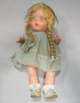 Antique Composition Inch Doll Blonde Braids Wig Sleeping Eyes