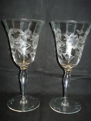 Etched Depression Vintage Stemware Wine Glasses Set Of 4 Antique