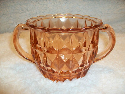 Pink Depression Glass Sugar Bowl In The Windsor Or Windsor Diamond