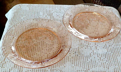 Two Vintage Federal Pink Depression Glass Sharon Cabbage Rose 9 Plates