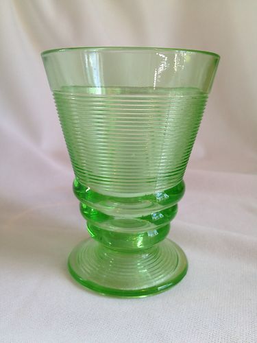 Indiana Depression Glass Old English Threading Green Footed Tumbler HTF