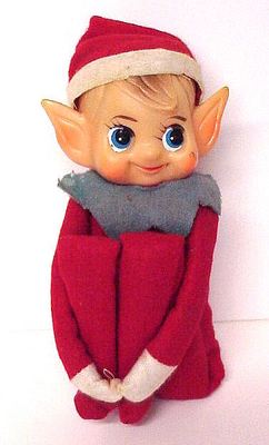 Large Vintage Red Felt Christmas Elf Pixie Pointed Ears Bell Knee