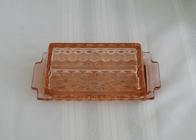 Vintage Pink Depression Glass Butter Dish Cover Rectangular Square