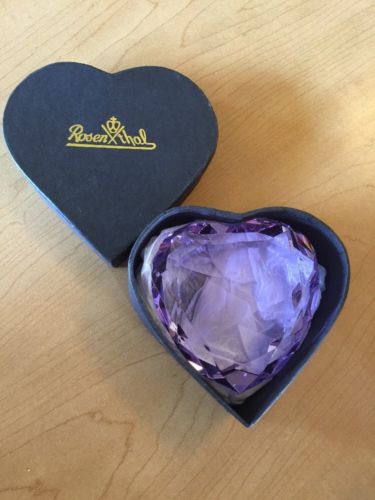 Nib Rosenthal Lead Crystal Lavender Heart Shaped Paperweight