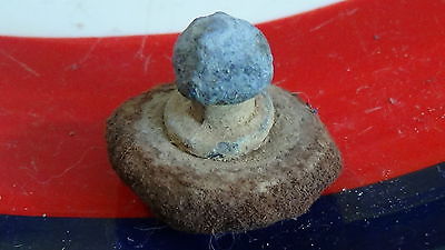 DUG CIVIL WAR CONFEDERATE CARTRIDGE BOX LEAD FINIAL WITH INTACT LEATHER