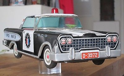 Huge Tin Toy Police Highway Patrol Car Daito Friction Police Ford Edsel