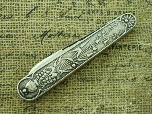 Antique Rogers Cutler Sterling Silver Etch Folding Pocket Fruit Pen