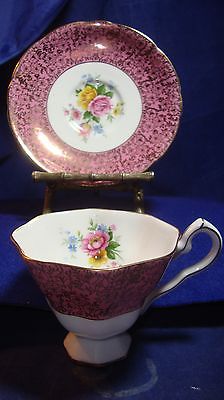 VINTAGE ROYAL STAFFORD BONE CHINA CHINTZ TEACUP SAUCER PINK GOLD FLORAL