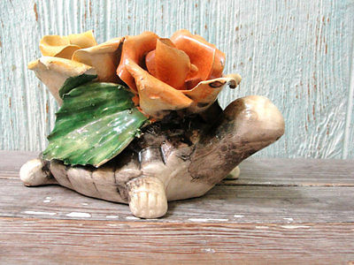 Vintage Capodimonte Turtle With Roses Made In Italy Porcelain Tortoise