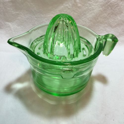 Green Depression Glass Juicer Marked USG Patented Antique Price