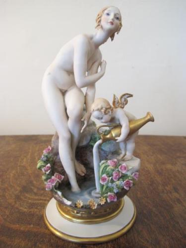 G Cappe Italian Capodimonte Porcelain Nude Lady With Cherub Figure