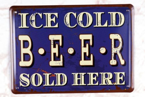 Ice Cold Beer Sold Here Metal Tin Sign Retro Pub Bar Shop Wall Decor