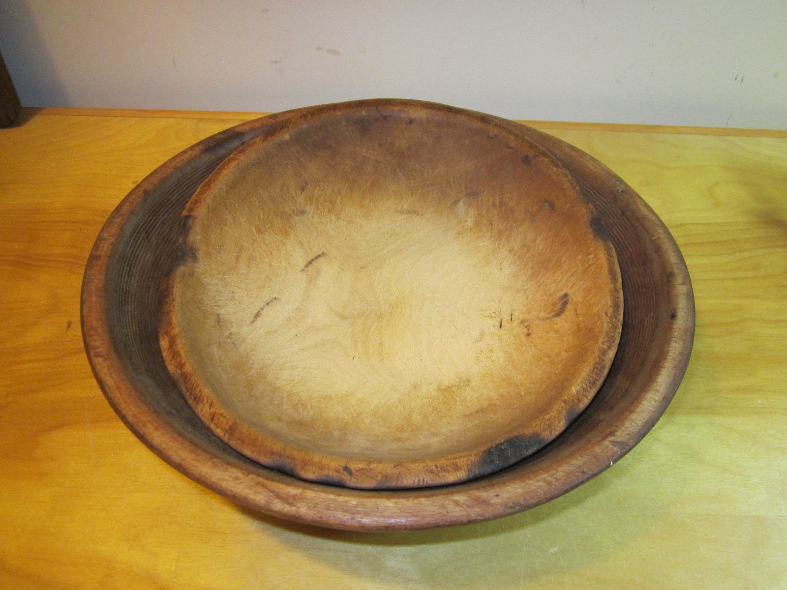 Primitive Pair Of Wooden Bowls Antique Price Guide Details Page