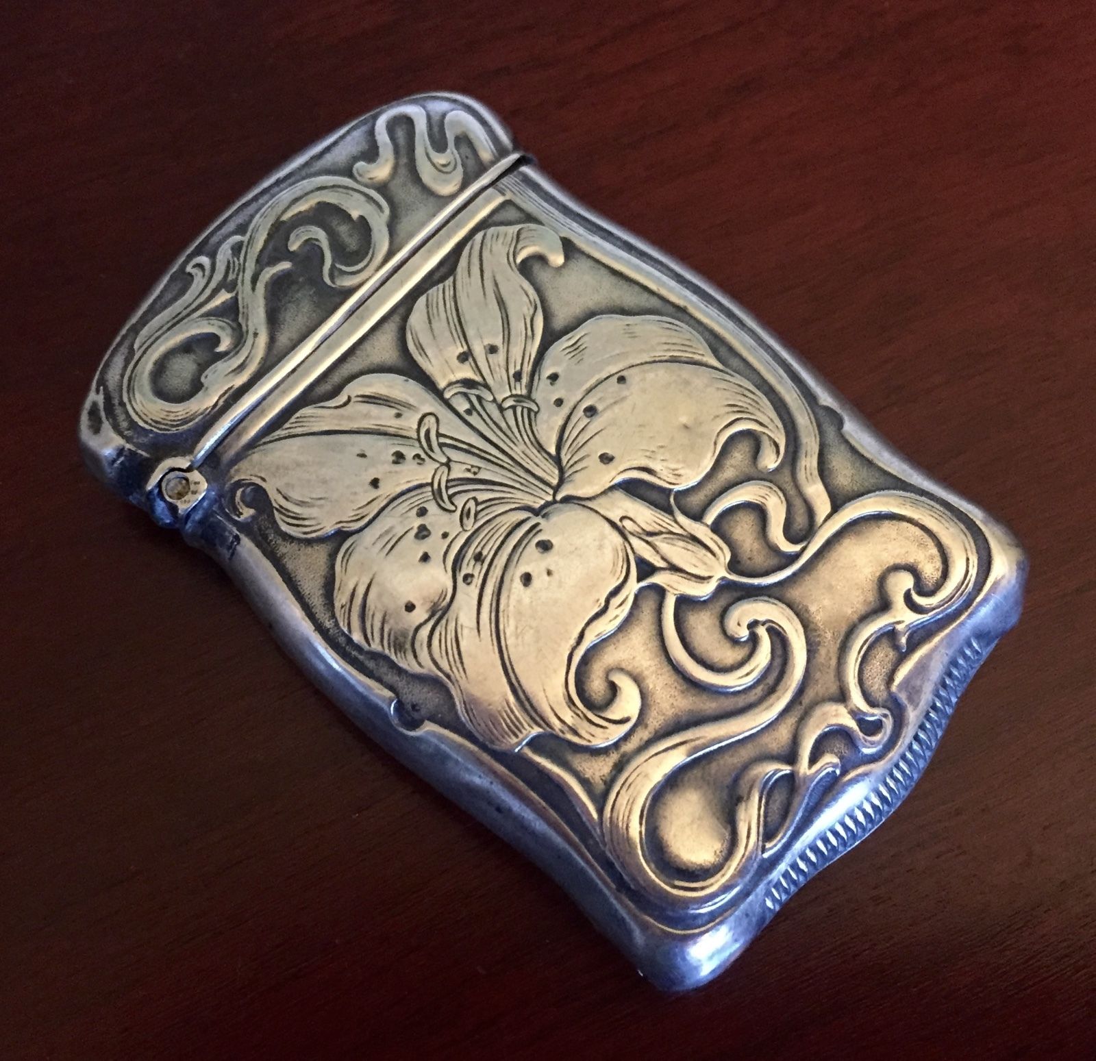 Fine Lily Sterling Silver Match Safe Box Art Nouveau Antique Victorian