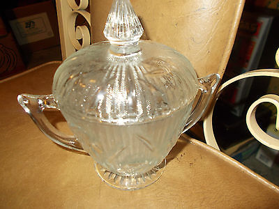 Vintage Jeannette Iris Herringbone Crystal Depression Glass Sugar