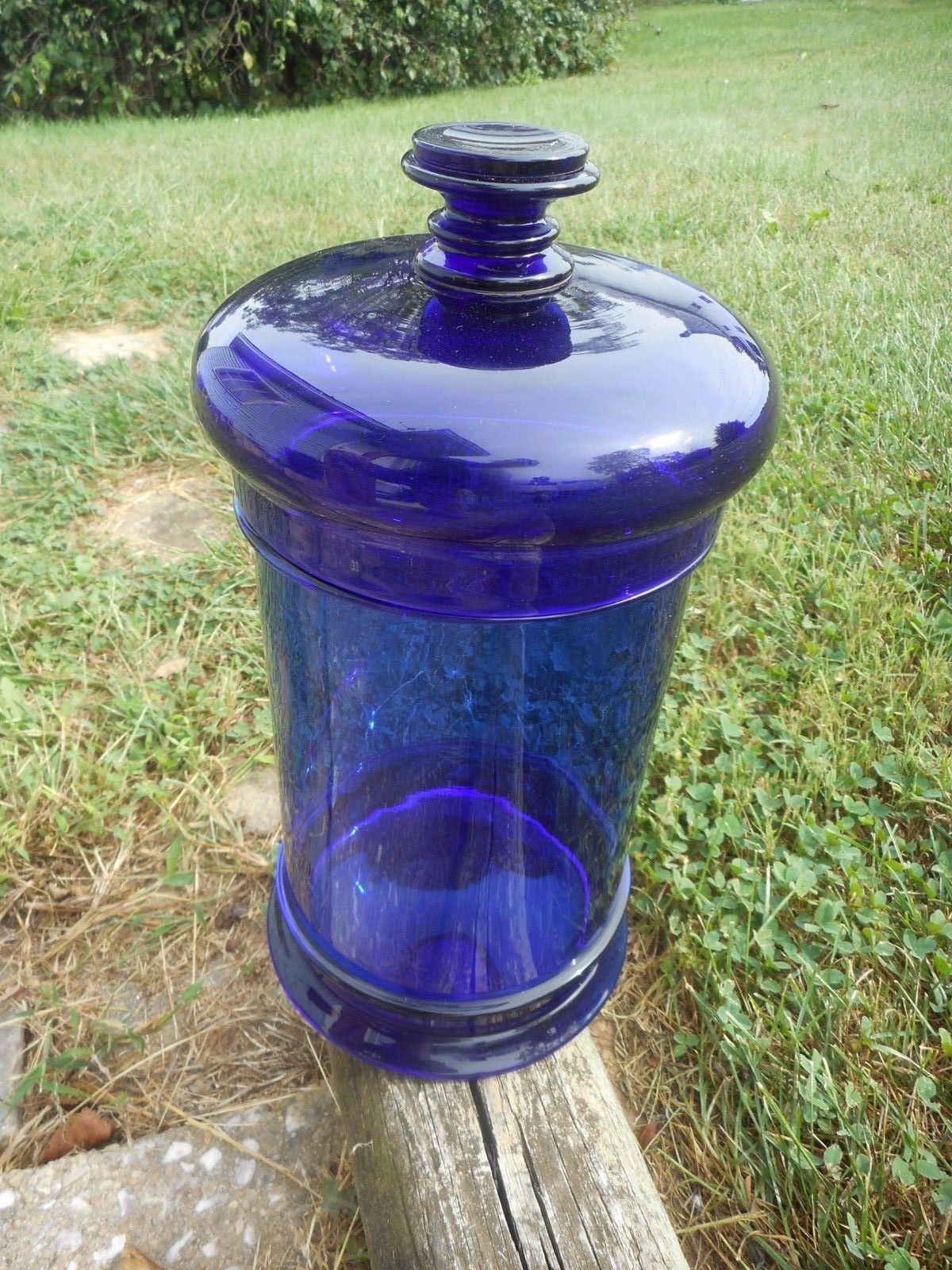 Th Century Blown Glass Apothecary Jar Original Cobalt Blue Blown