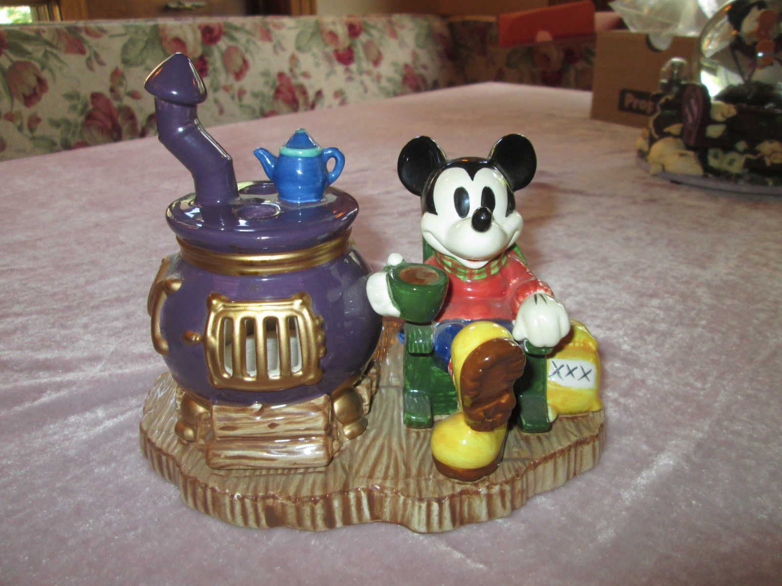 Walt Disney Mickey Mouse Figurine Pot Belly Stove China Votive Candle