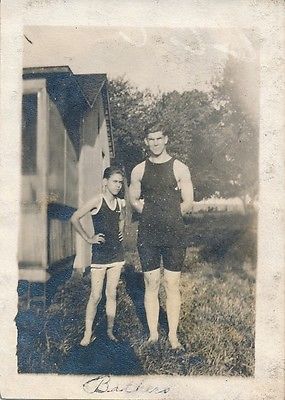 A103 Vintage Photo Handsome Muscular Man Beach Bathing Suit Beefcake