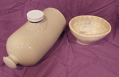 Antique Stoneware Hot Water Bottle And Antique Stoneware Food Mold