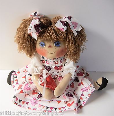 Primitive Raggedy Ann Doll JESSICA VALENTINE DOLL HEARTS FLOWERS