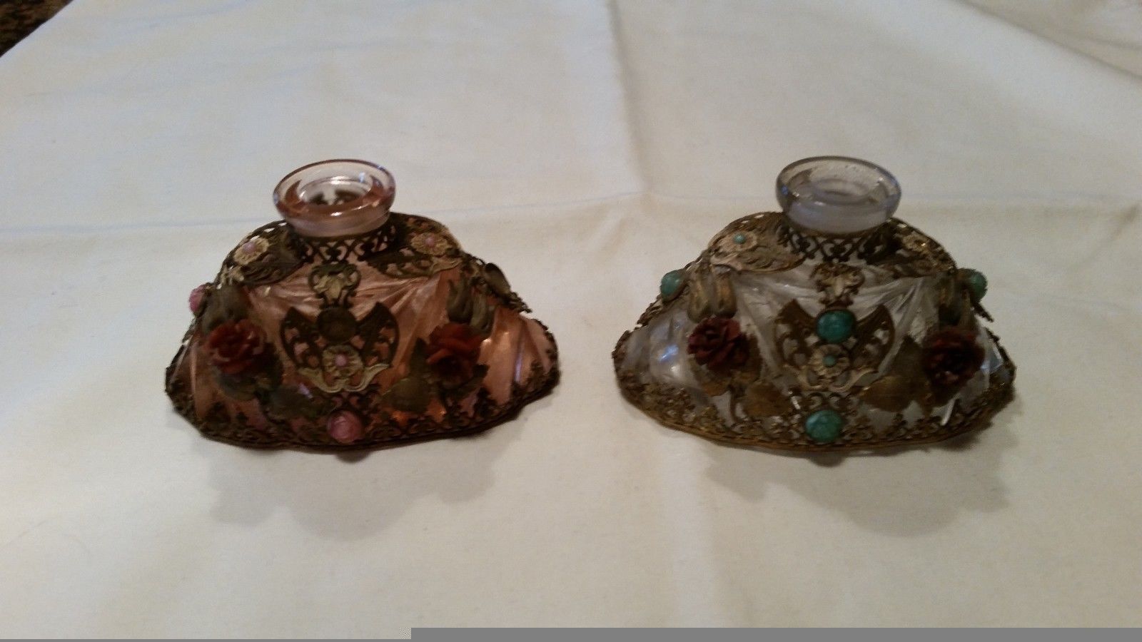 Pair Rare Antique Cut Crystal Marked Made In Czechoslovakia Perfume