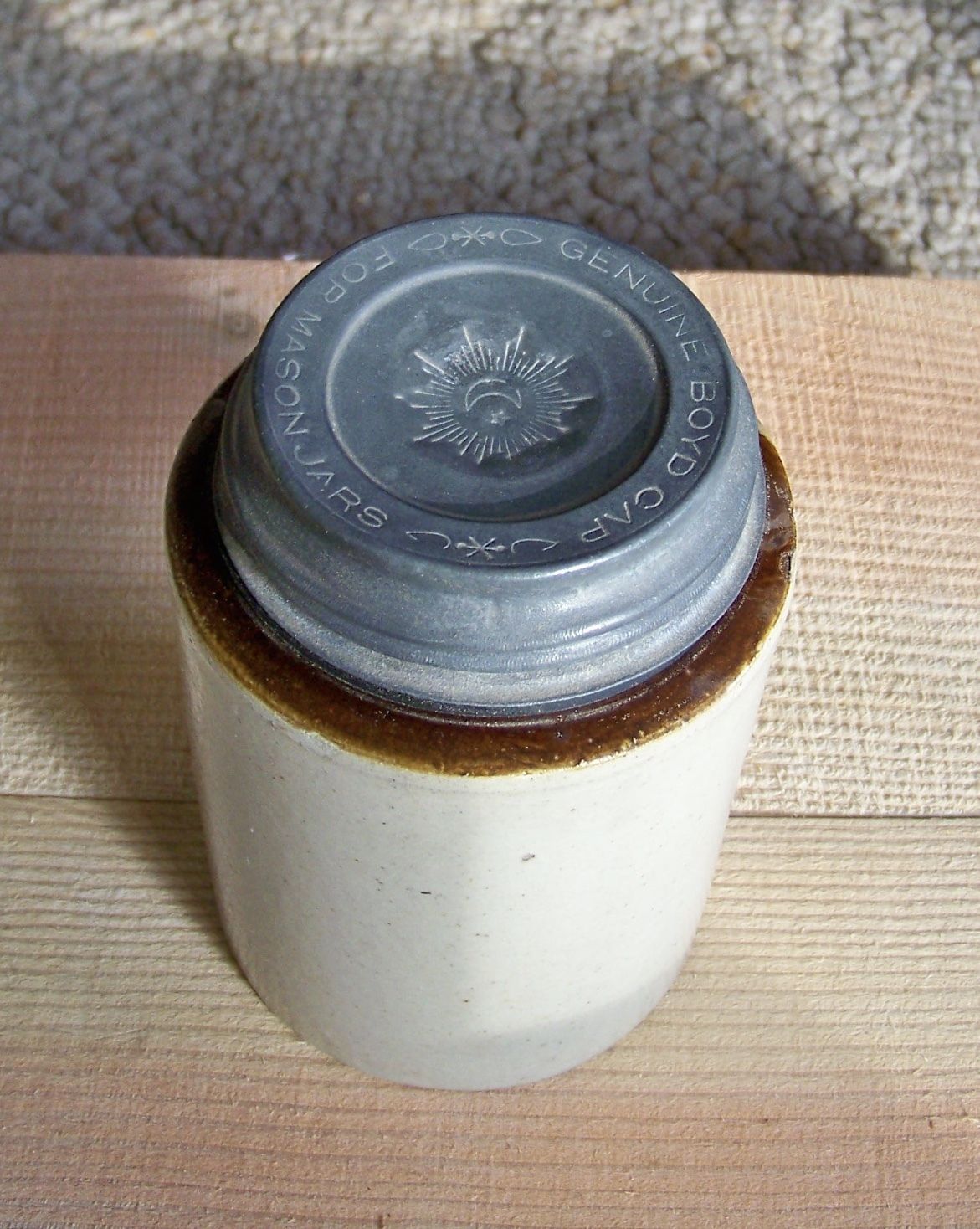 Antique Pint Macomb Stoneware Crock Canning Fruit Jar Antique