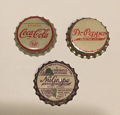 Early Vintage Cork Lined Soda Bottle Caps Coca Cola Dr Pepper