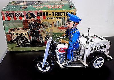 Vintage Tin Battery Operated Patrol Auto Tricycle Nomura Toys T N