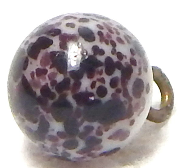 STELLAR ANTIQUE 19th CENTURY MILK GLASS BALL BUTTON W PLUM PURPLE