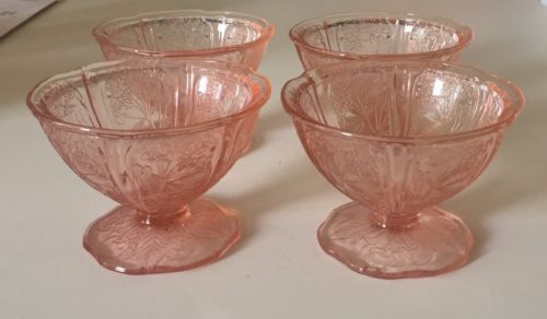 Depression Jeannette Glass Pink Cherry Blossom Sherbets Antique