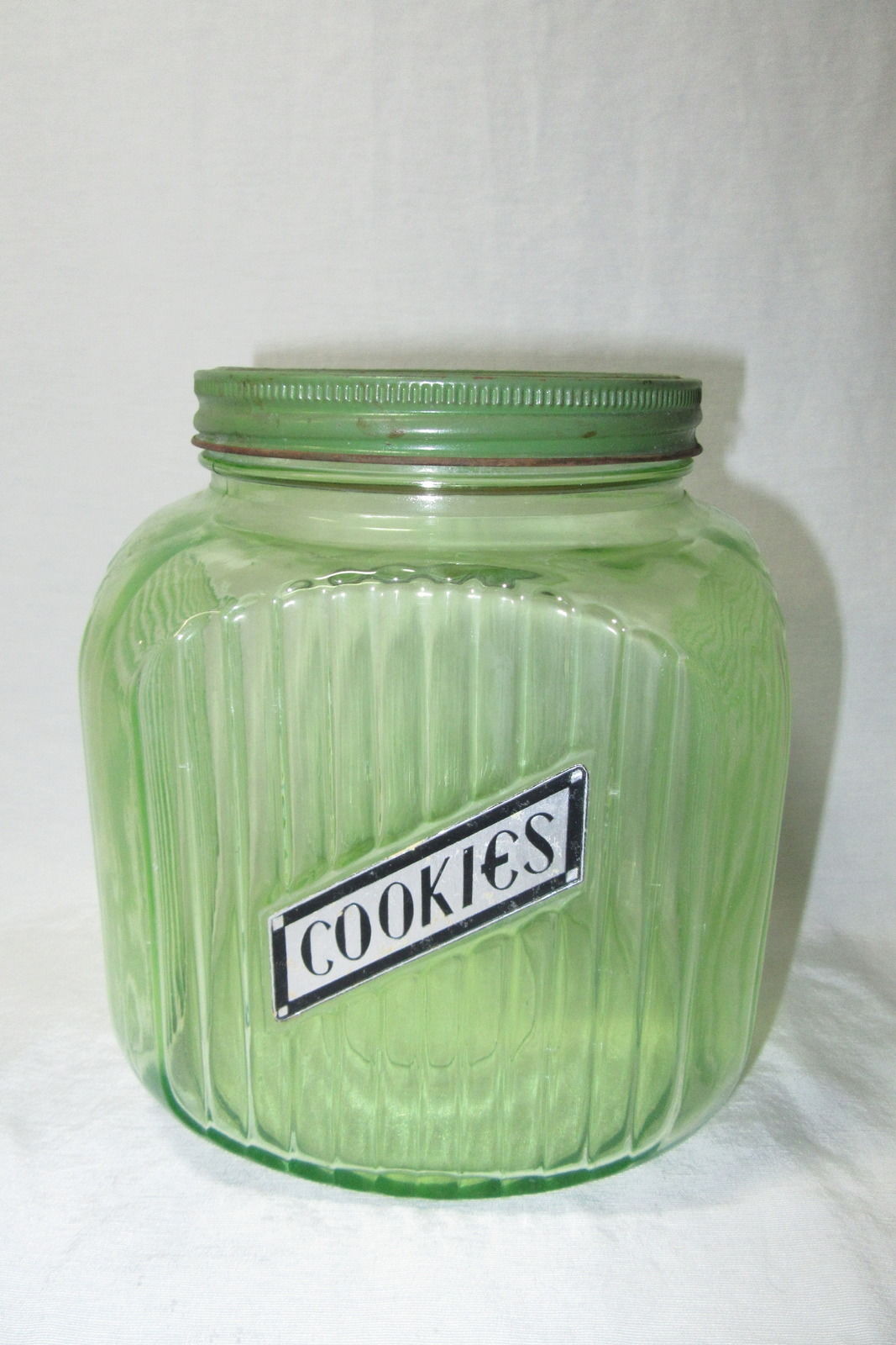 Vintage Green Depression Glass Ribbed Cookie Jar Antique Price Guide Details Page 9576