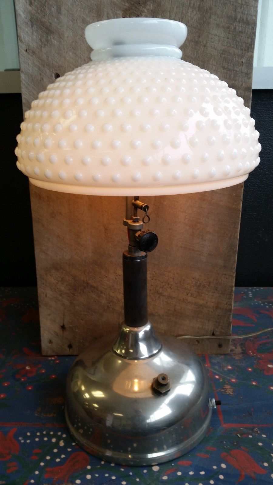 Antique Coleman Quick Lite Table Lamp W Hobnail Milk Glass Shade Electrified Antique Price 