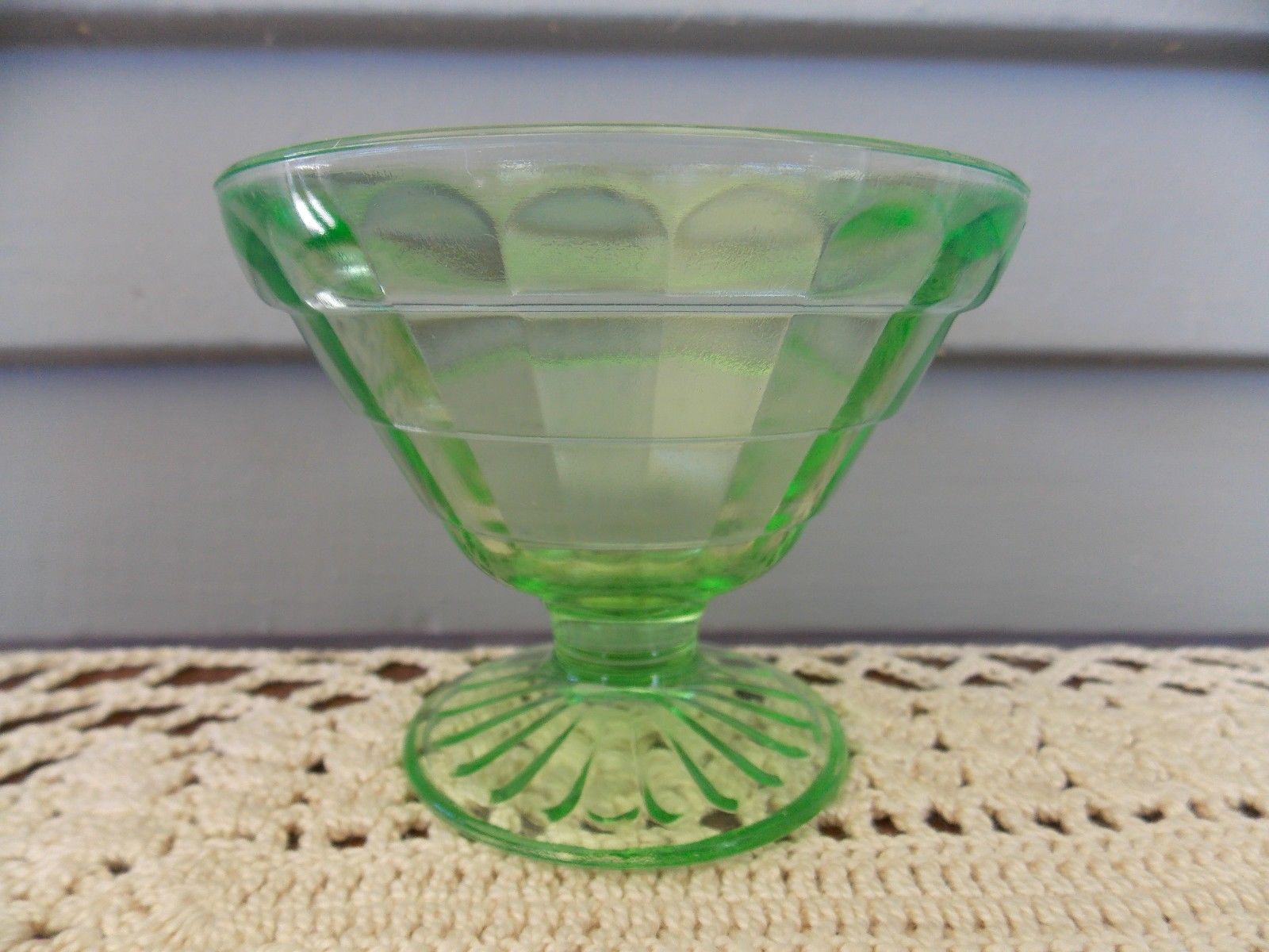 Vintage Green Depression Glass Block Optic Footed Sherbet Dish