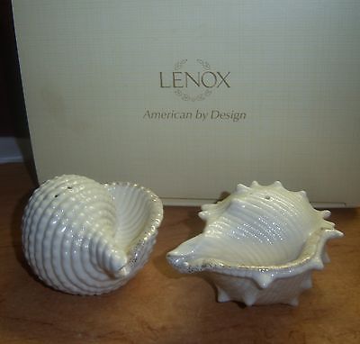 Lenox Seashell Ivory Salt And Pepper Shakers Set Box K Gold Accents