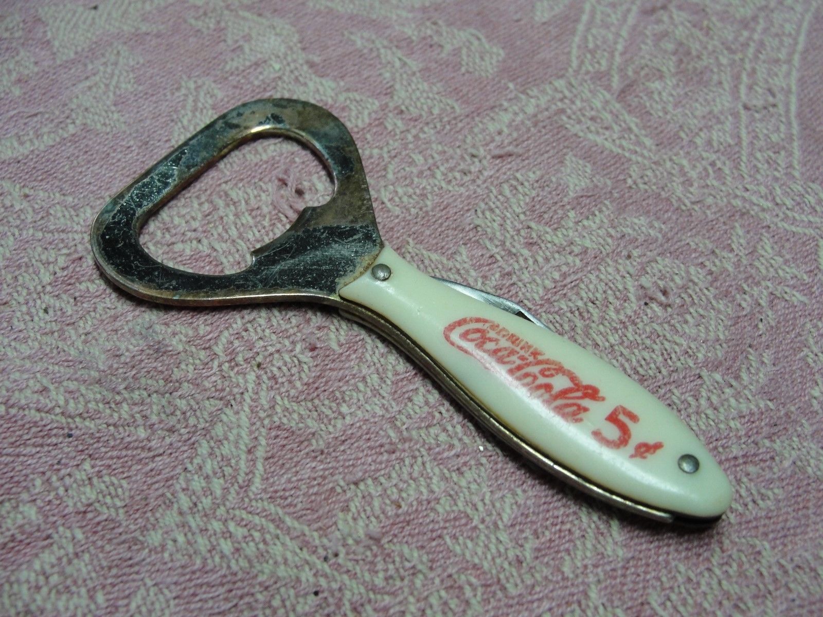 Vintage Coca Cola 5 Cents Crown Cap Bottle Opener With Folding Knife In