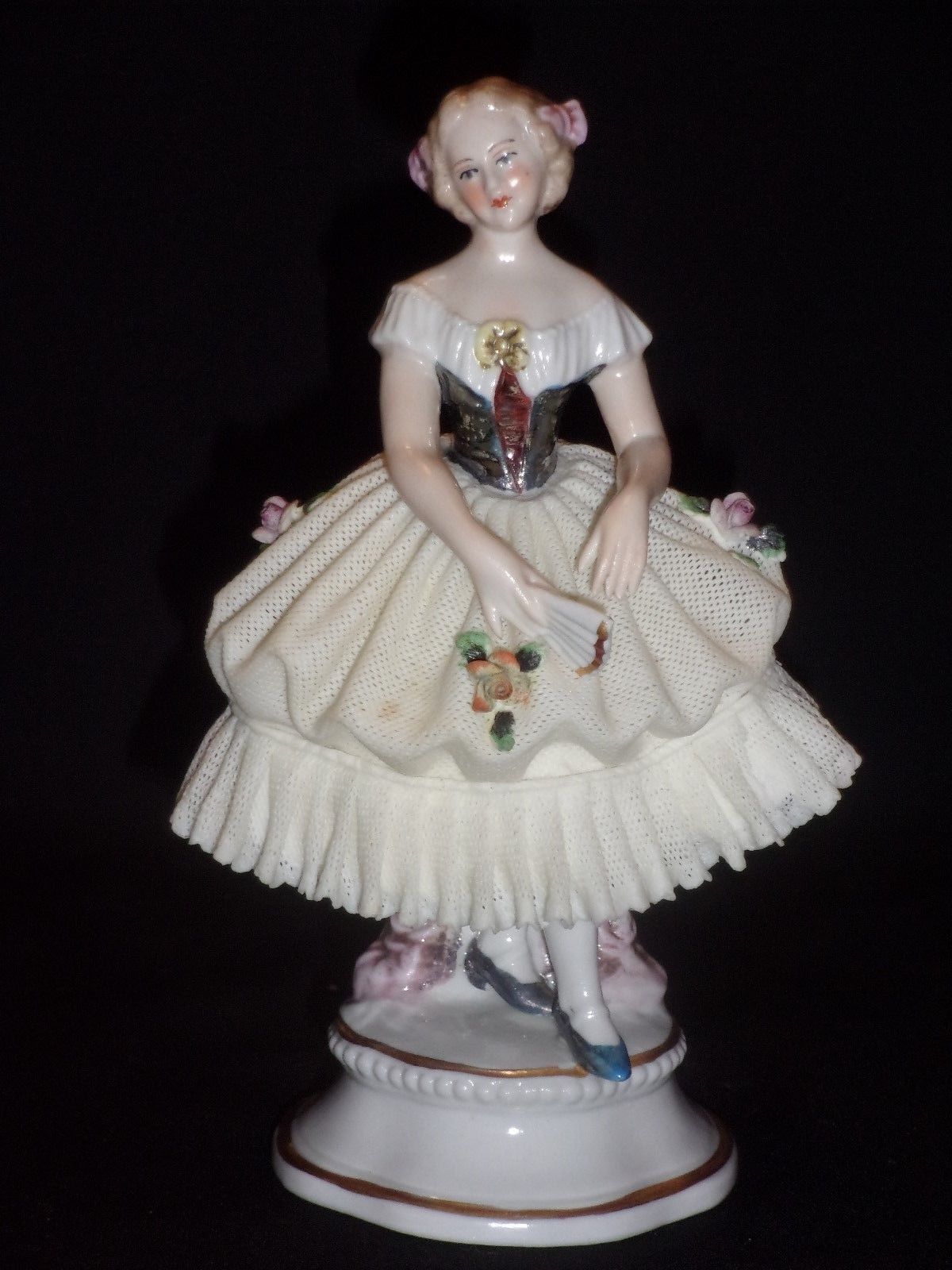 Antique German Porcelain Sitzendorf Dresden Lace Victorian Lady