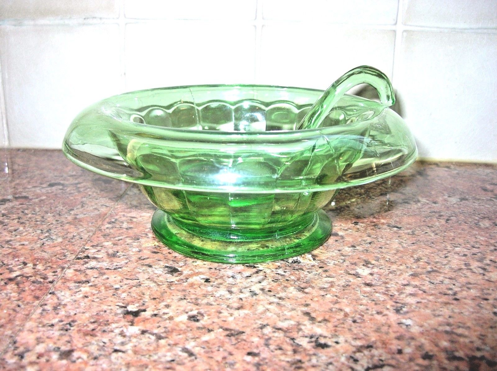 Vintage Mayonnaise Condiment Spoon Ladle Bowl Green Depression Glass Vaseline Antique Price