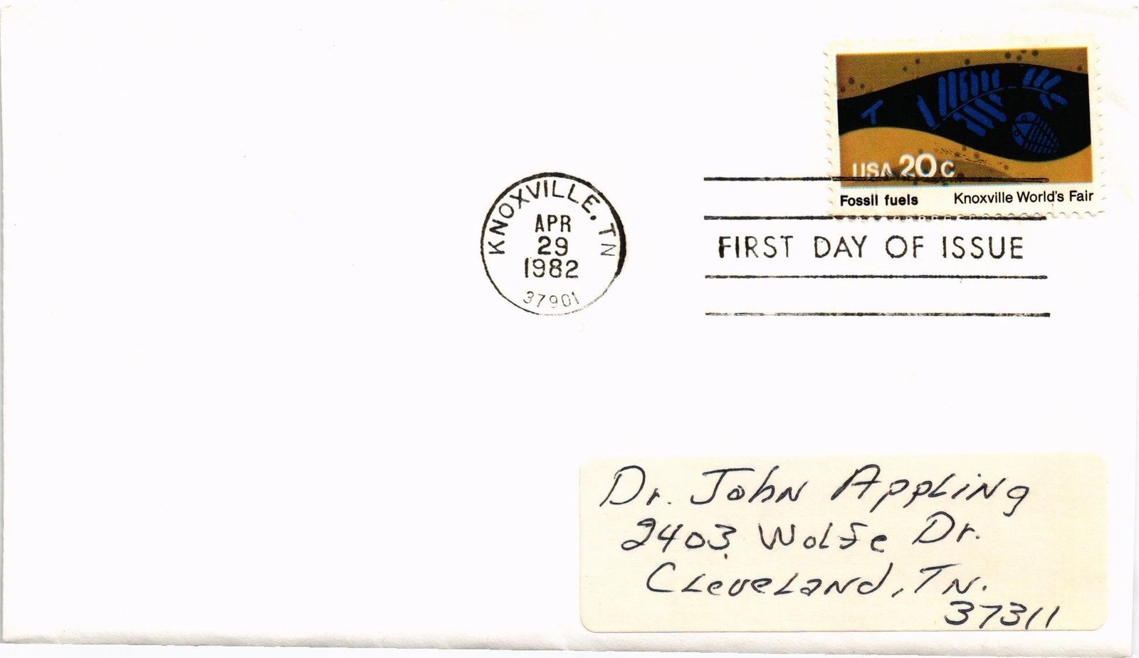 Dr Jim Stamps Us Cover Knoxville Worlds Fair Fossil Fuels Fdc