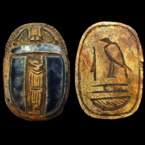 RARE ANCIENT EGYPTIAN AUTHENTIC CARVED GLAZED SCARAB BEAD SEAL 300 B C