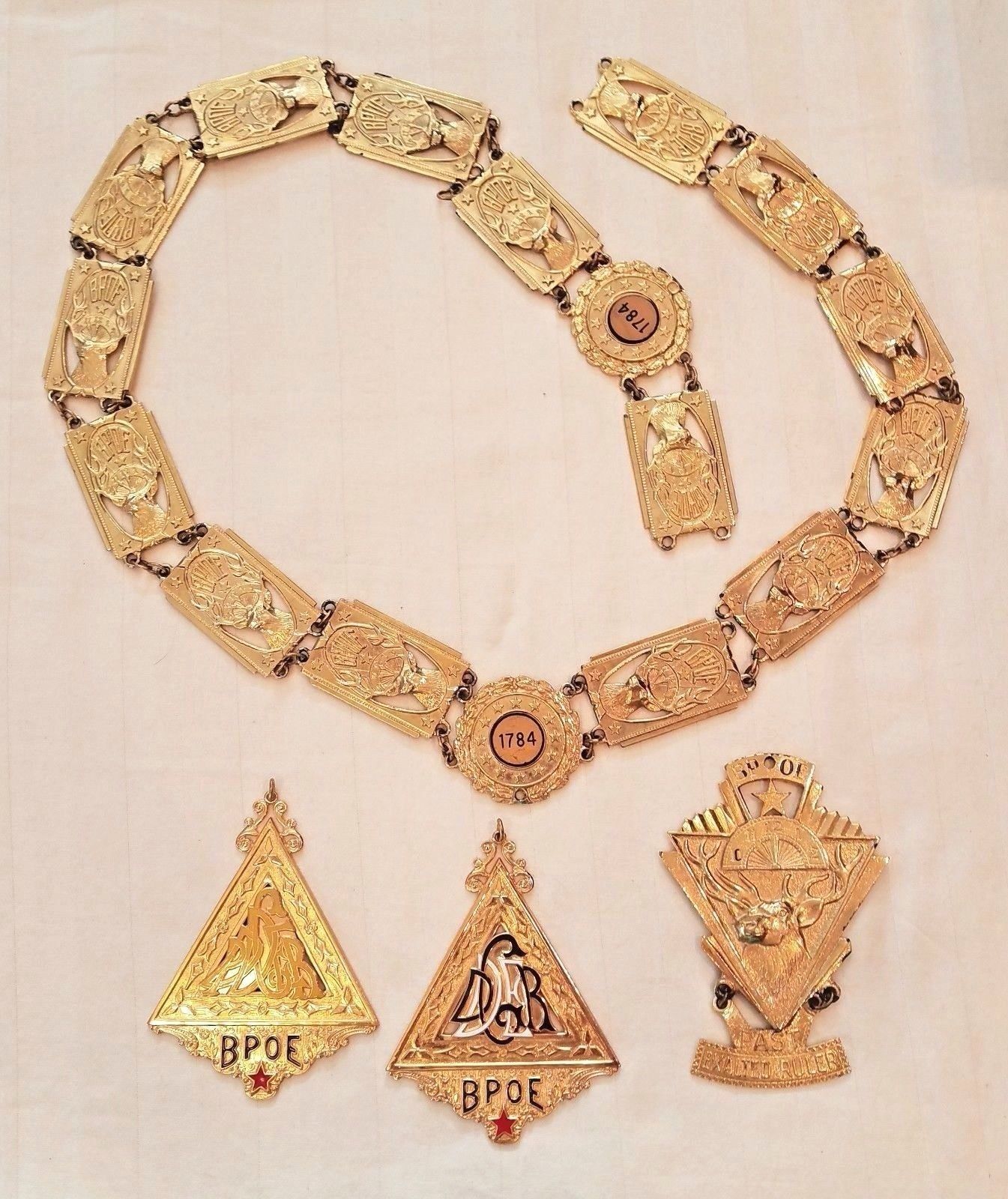 Vintage Bpoe Elks Ceremonial Dress Collar Necklace Medallions