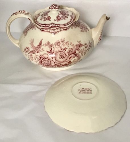 Rare Shape Vintage Crown Ducal England Bristol Pink Teapot Antique