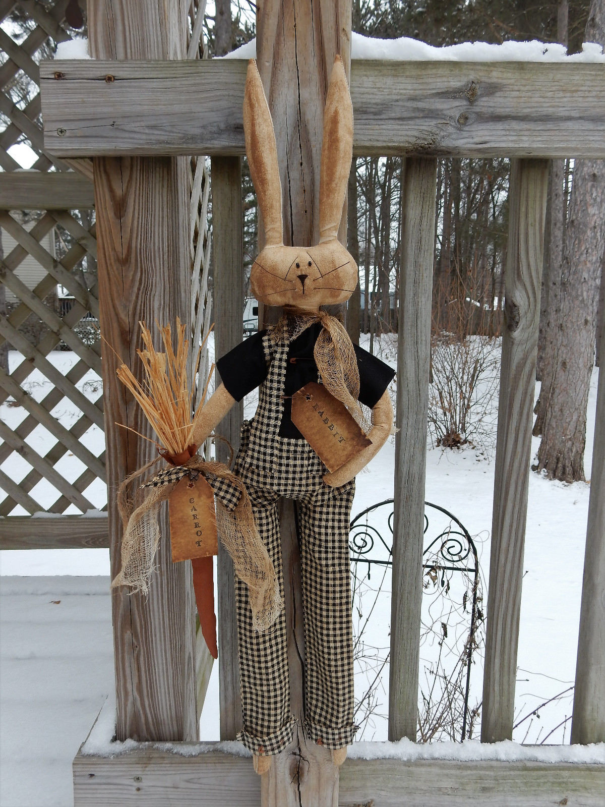 Folk Art Primitive Spring Carrot Keeper Easter Bunny Rabbit Doll Door