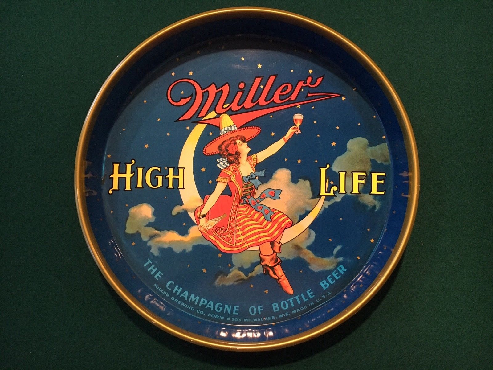 Vintage 50 S Miller High Life Beer Serving Tray With Girl On The Moon